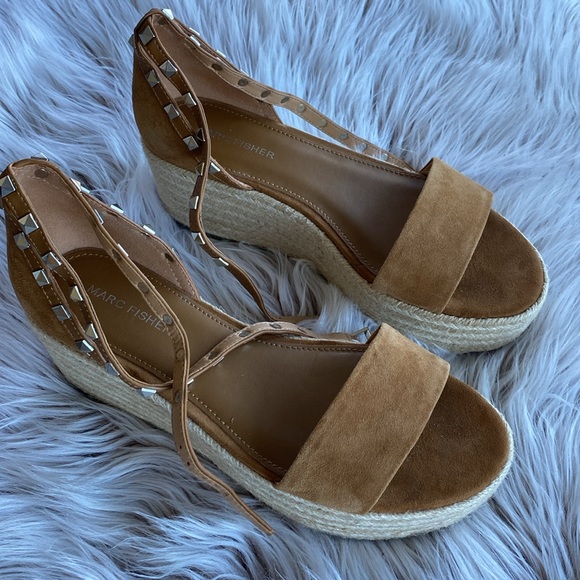 Marc Fisher Jazlyn Espadrille Strappy Studded Wrap Wedge Heel Sandals 8 - Picture 3 of 10